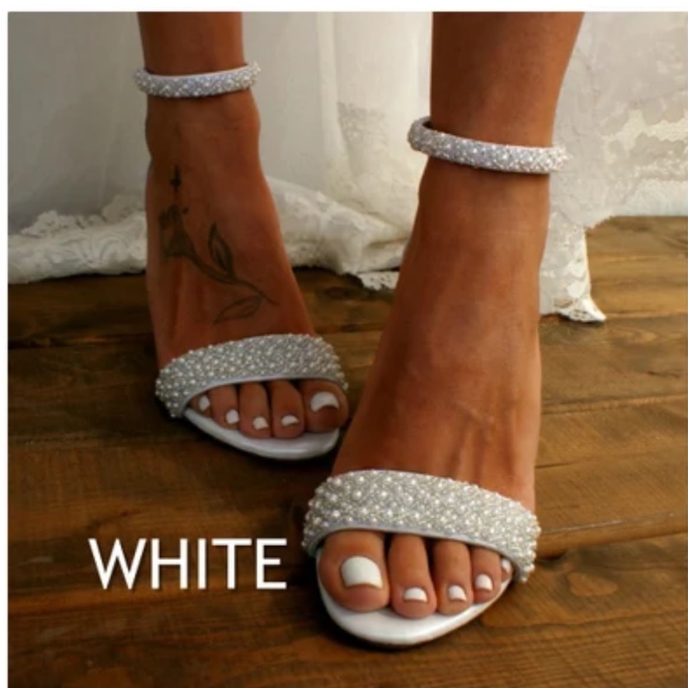 Magosisters Block Heel Wedding White Leather Sandals